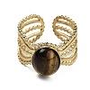 Oval Natural Tiger Eye Finger Rings RJEW-N046-07G-06-2