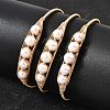 Brass Wire Wrapped Natural Pearl Open Cuff Bangles for Women BJEW-D453-03G-1