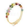 Cube Natural Tourmaline & Freshwater Pearl Beaded Copper French Wire Wrap Cuff Bangles BJEW-JB13984-01-3