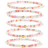 5Pcs Bohemian Glass Pearl & Brass Beaded Stretch Bracelets for Women ZZ9832-1-1