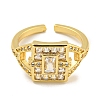 Rack Plating Brass Micro Pave Cubic Zirconia Rectangle Open Cuff Ring for Women RJEW-C082-05G-2