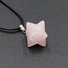 Natural Rose Quartz Geometric Hexagram Star Pendant Necklaces with Black Cords VZ1120-5-1