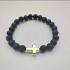Round Natural Lava Rock Beaded Stretch Bracelets UB6566-1-1
