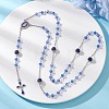 Round Natural Lapis Lazuli and Glass Rosary Bead Necklaces NJEW-JN05717-1