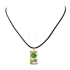 Transparent Resin Rectangle with Dried Flower Inner Pendant Black Waxed Cord Necklaces NJEW-JN06333-4