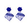 Acrylic Blue and White Porcelain Printed Dangle Stud Earrings FS-WG917E7-09-1