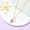 Natural Lepidolite Faceted Horse Eye & Natural Pearl Pendant 304 Stainless Steel Satellite Chain Necklaces for Women NJEW-JN06057-02-1