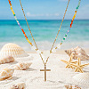 Summer Beach Rainbow Natural Stone and Heart Shell Beaded Stainless Steel Chain Double Layer Necklaces GB7102-1-3