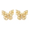 Rack Plating Brass with Cubic Zirconia Stud Earrings for Women EJEW-G394-06G-05-2