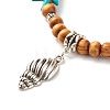 Starfish Synthetic Turquoise Beads & Round Natural Wood Beads Stretch Bracelet BJEW-JB07270-4