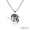 201 Stainless Steel Enamel Black Cat Shape with Book Pendant Necklaces FS-WG449EB-02-1