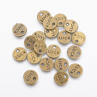 Flat Round Carved Word Luck Tibetan Style Alloy Message Charms LS-TIBEP-A123975-AB-FF-1