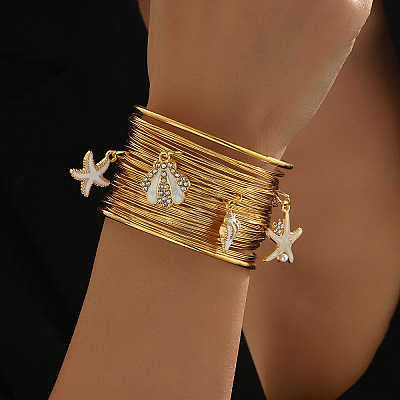 Alloy & Rhinestone & Imitation Pearl Charm Bangles WG851C4-01-1