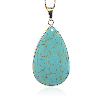 Platinum Plated Alloy Synthetic Turquoise Big Pendants PALLOY-J286-01P-1