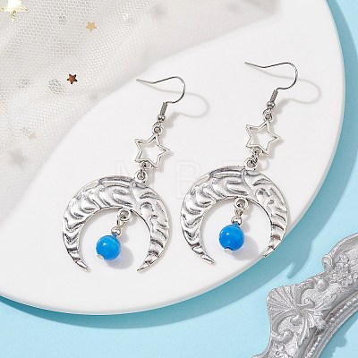 Antique Silver Alloy Star & Moon Dangle Earrings EJEW-JE05637-04-1