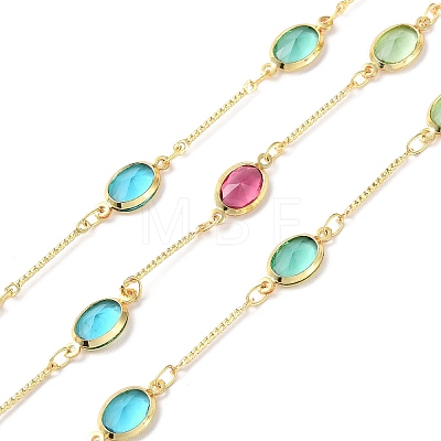 Colorful Glass Oval Link Chains KK-F862-51G-1