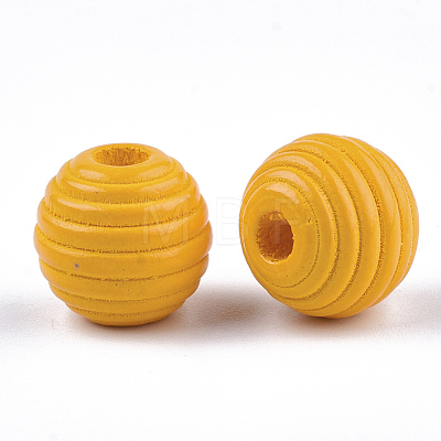 Painted Natural Wood Beehive Beads WOOD-S049-04A-09-1