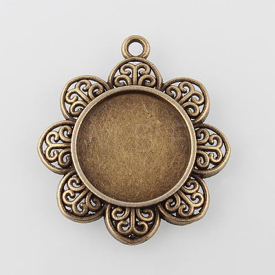 Vintage Flower Alloy Pendant Cabochon Settings PALLOY-N0088-71AB-NF-1