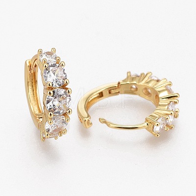 Brass Micro Pave Clear Cubic Zirconia Huggie Hoop Earrings LS-EJEW-L231-40G-1