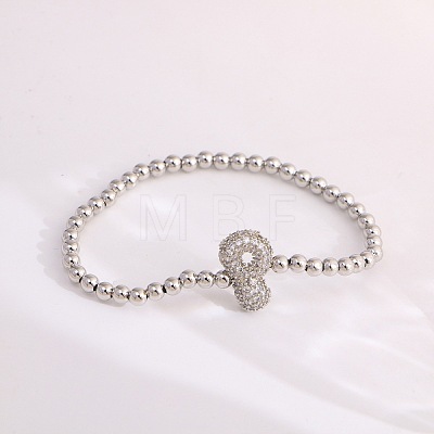 Brass Micro Pave Clear Cubic Zirconia Beaded Stretch Bracelets for Women FS-WG5260F-15-1