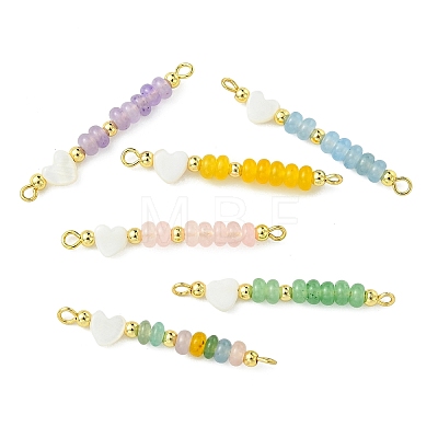 Heart Natural Shell & Dyed Natural White Jade Rondelle Beaded Links Connector Charms PALLOY-JF05415-1