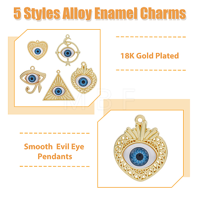 30Pcs 5 Styles Rack Plating Alloy Enamel Evil Eye Pendants FIND-DC0002-43-1