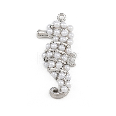 Sea Horse Brass ABS Imitation Pearl Pendants KK-I352-04E-P-1