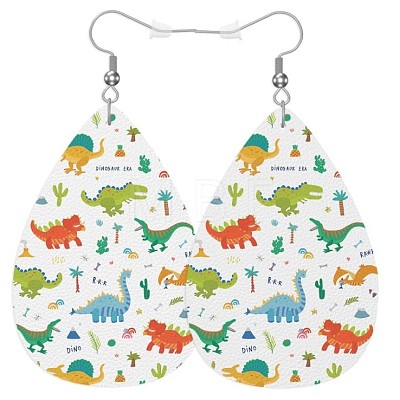 Teardrop with Dinosaur Imitation Leather Dangle Earrings FS-WGBCE63-01-1