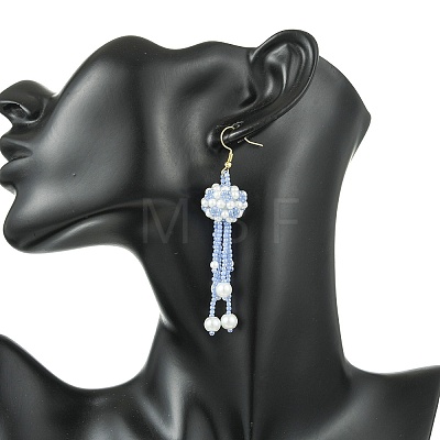 Glass Seed with Glass Pearl Tassel Dangle Earrings EJEW-MZ00727-1