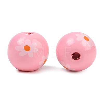 Printed Wood European Beads WOOD-G029-07E-1
