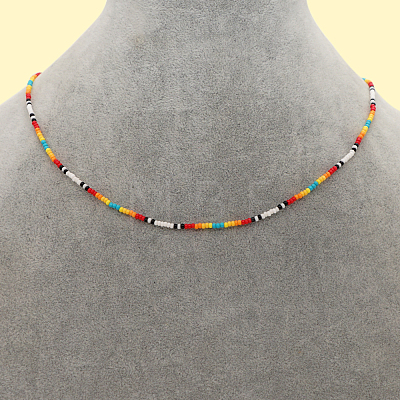 Bohemian Round Glass Seed Beaded Necklaces for Summer Vacation Casual Jewelry JB7910-1