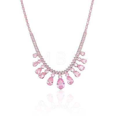 Brass Micro Pave Cubic Zirconia Pendant Necklaces & Stud Dangle Earrings Sets for Women WG2183E-01-1