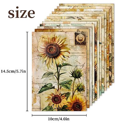 12Pcs Retro Sunflower Scrapbook Paper Pads PW-WGE6733-01-1