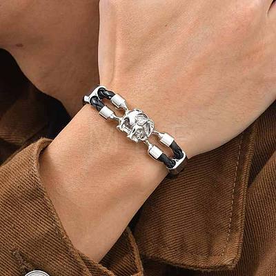 Alloy Elephant Link Braided Imitation Leather 2-Strand Bracelets WG69C94-02-1