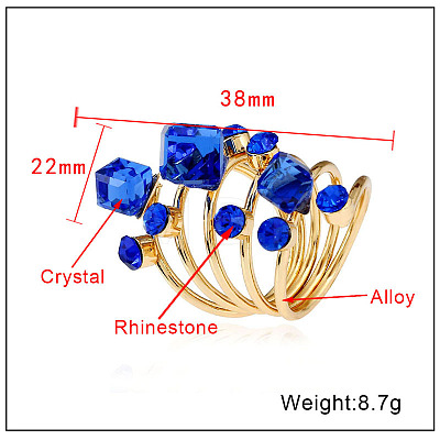 Cube & Flat Round Alloy Rhinestone Finger Rings FS-WG5656B-03-1