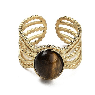 Oval Natural Tiger Eye Finger Rings RJEW-N046-07G-06-1