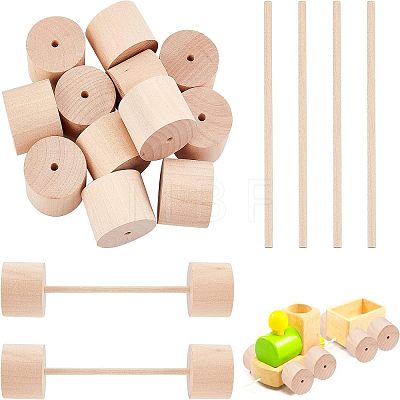 Olycraft 12Pcs Schima Wood Vehicle Wheels and 12Pcs Schima Wood Sticks DIY-OC0004-20-1