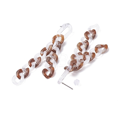 Acrylic Curb Chain Tassel Dangle Stud Earrings for Women EJEW-JE04767-1
