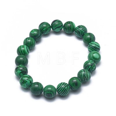 Synthetic Malachite Bead Stretch Bracelets X-BJEW-K212-B-031-1