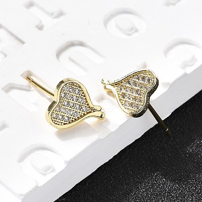 Heart Brass Micro Pave Cubic Zirconia Ear Studs EJEW-D304-35P-1