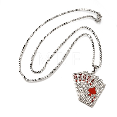 Alloy Full Crystal Rhinestone Playing Cards Pendant Necklaces NJEW-R001-01P-01-1