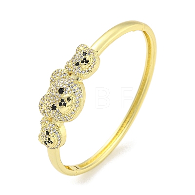 Bear Brass Micro Pave Clear & Black Cubic Zirconia Hinged Bangles for Women BJEW-Z062-11G-1