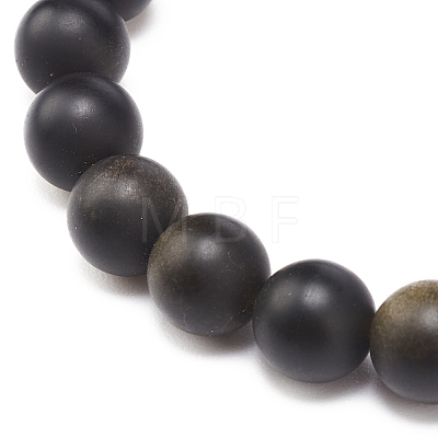 2Pcs 2 Style Natural Golden Sheen Obsidia & White Jade Stretch Bracelets Set with Alloy Yin Yang Charms BJEW-JB08446-1