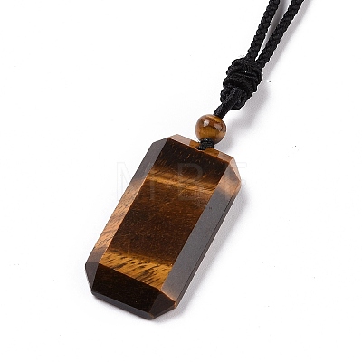 Adjustable Natural Tiger Eye Rectangle Pendant Necklace with Nylon Cord for Women NJEW-L171-03B-1