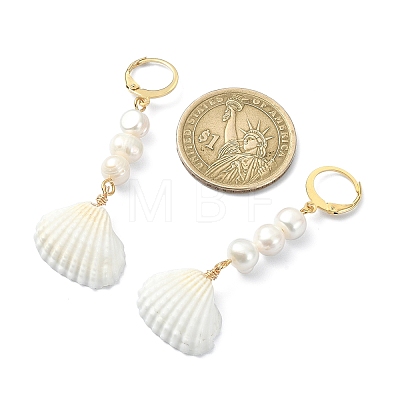 Shell Shape Natural Pearl & Shell Dangle Earrings for Women EJEW-TA00302-1