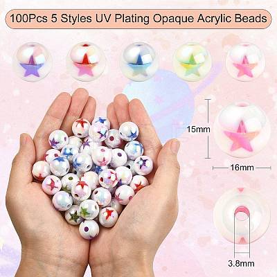 100Pcs 5 Styles UV Plating Opaque Acrylic Beads PACR-CJ0001-24-1