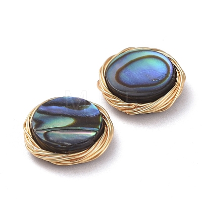 Abalone Shell/Paua Shell Beads with Eco-Friendly Copper Wire X-PALLOY-JF00418-01-1