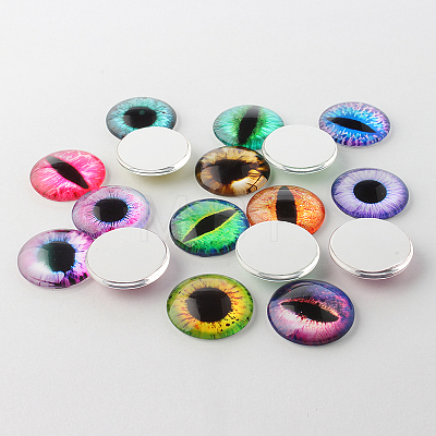 Half Round/Dome Dragon Eye Printed Glass Cabochons GGLA-A002-10mm-AB-1