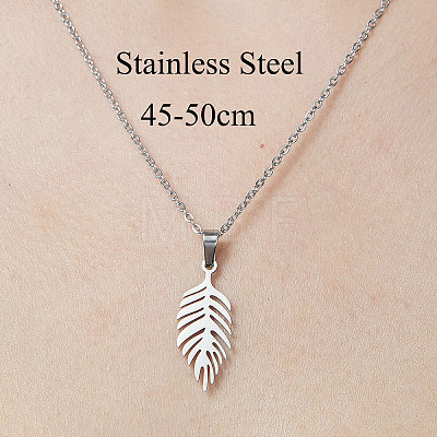 201 Stainless Steel Hollow Leaf Pendant Necklace NJEW-OY001-66-1