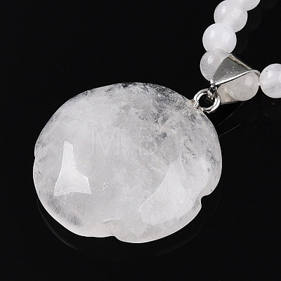 Natural Quartz Crystal 4.5mm Round Beaded Rock Crystal Flower Pendant Necklaces NJEW-T016-04P-1